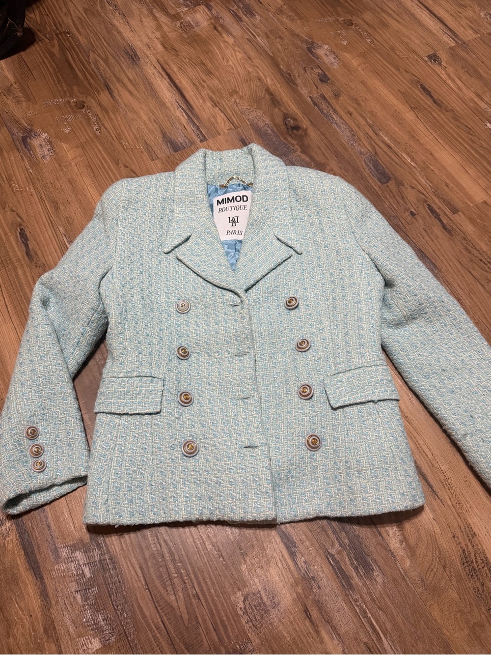 Mimod Paris Boutique Light Aqua Tweed Skirt Suit